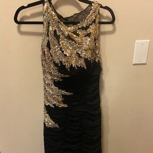 Jovani Black and Gold Sequin Open Back Cocktail Dress. Size 8